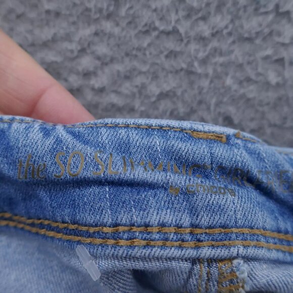 Chicos Womens So Slimming Girlfriend Destructed Crop Jeans 0 Size 4 Blue Stretch - Picture 11 of 12